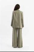 Kruvaze Yaka Parlak Keten Blazer Ceket - Haki thumbnail 6