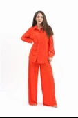 Düğme Detaylı Örme Pilise Takım - Turuncu thumbnail 1