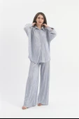 Düğme Detaylı Örme Pilise Takım - Gri thumbnail 1
