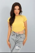 Bluz Bisiklet Yaka Yanları Büzgülü - Hardal thumbnail 3