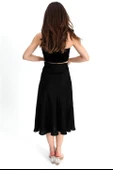 Etek Midi Boy Saten Beli Lastikli - Antrasit thumbnail 4