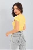 Bluz Bisiklet Yaka Yanları Büzgülü - Hardal thumbnail 4