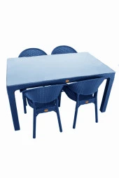 Almina Rattan Masa Takımı 80x140 Camlı Masa 4 Kişilik Bambu Sandalye Seti Bahçe Balkon Teras Takımı - 1