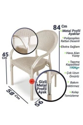 Almina Rattan Masa Takımı 90x150 Camsız Masa 4 Kişilik Bambu Sandalye Seti Bahçe Balkon Teras Takımı - 6