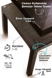 Almina Rattan Masa Takımı 90x150 Camlı Masa 4 Kişilik Bambu Sandalye Seti Bahçe Balkon Teras Takımı thumbnail 3