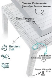 Almina Rattan Masa Takımı 90x150 Camlı Masa 4 Kişilik Bambu Sandalye Seti Bahçe Balkon Teras Takımı - 3