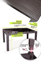 Almina Rattan Masa Takımı 90x150 Camlı Masa 4 Kişilik Rattan Sandalye Seti Bahçe Balkon Teras Takımı - 3