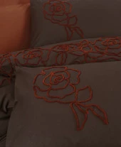 Cotton Box Nakışlı Ranforce Çift Kişilik Nevresim Takımı Rosen Kiremit - 2