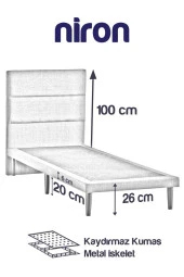 Niron Slim Baza ve Başlık Takımı - 90x190 Tek Kişilik Kumaş Kaplı Metal Karyola ve Başlık Seti - 5