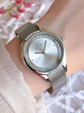 FERRO Silver Hasır Kordonlu Renk Atmaz 30 Metre Suya Dayanıklı Özel Tasarım Kadın KolSaati 21319 thumbnail 1