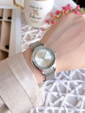 FERRO Silver Hasır Kordonlu Renk Atmaz 30 Metre Suya Dayanıklı Özel Tasarım Kadın KolSaati 21319 thumbnail 2