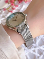 FERRO Silver Hasır Kordonlu Renk Atmaz 30 Metre Suya Dayanıklı Özel Tasarım Kadın KolSaati 21319 thumbnail 3