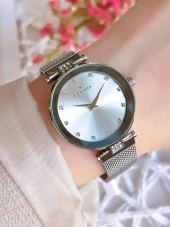 FERRO Silver Hasır Kordonlu Renk Atmaz 30 Metre Suya Dayanıklı Özel Tasarım Kadın KolSaati 21297 thumbnail 1