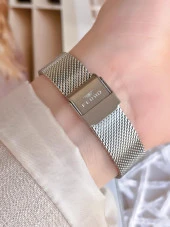 FERRO Silver Hasır Kordonlu Renk Atmaz 30 Metre Suya Dayanıklı Özel Tasarım Kadın KolSaati 21297 thumbnail 4