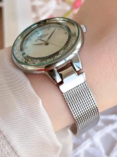 FERRO Silver Hasır Kordonlu Renk Atmaz 30 Metre Suya Dayanıklı Özel Tasarım Kadın KolSaati 21205 thumbnail 3