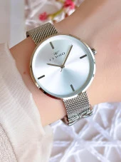 FERRO Silver Hasır Kordonlu Renk Atmaz 30 Metre Suya Dayanıklı Özel Tasarım Kadın KolSaati 21045 thumbnail 1