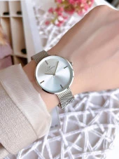 FERRO Silver Hasır Kordonlu Renk Atmaz 30 Metre Suya Dayanıklı Özel Tasarım Kadın KolSaati 21045 thumbnail 2