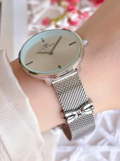 FERRO Silver Hasır Kordonlu Renk Atmaz 30 Metre Suya Dayanıklı Özel Tasarım Kadın KolSaati 21045 thumbnail 3