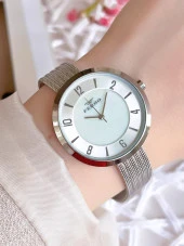 FERRO Silver Hasır Kordonlu Renk Atmaz 30 Metre Suya Dayanıklı Özel Tasarım Kadın KolSaati 1908 thumbnail 1