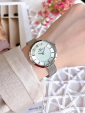 FERRO Silver Hasır Kordonlu Renk Atmaz 30 Metre Suya Dayanıklı Özel Tasarım Kadın KolSaati 1908 thumbnail 2