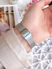 FERRO Silver Hasır Kordonlu Renk Atmaz 30 Metre Suya Dayanıklı Özel Tasarım Kadın KolSaati 1908 thumbnail 4