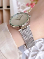 FERRO Silver Hasır Kordonlu Renk Atmaz 30 Metre Suya Dayanıklı Özel Tasarım Kadın KolSaati 2822 thumbnail 3