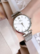 FERRO Silver Hasır Kordonlu Renk Atmaz 30 Metre Suya Dayanıklı Özel Tasarım Kadın KolSaati 21318 thumbnail 1