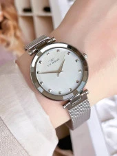 FERRO Silver Hasır Kordonlu Renk Atmaz 30 Metre Suya Dayanıklı Özel Tasarım Kadın KolSaati 21926 thumbnail 1