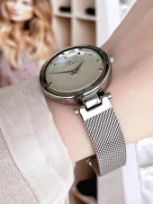 FERRO Silver Hasır Kordonlu Renk Atmaz 30 Metre Suya Dayanıklı Özel Tasarım Kadın KolSaati 21926 thumbnail 3