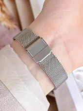 FERRO Silver Hasır Kordonlu Renk Atmaz 30 Metre Suya Dayanıklı Özel Tasarım Kadın KolSaati 21926 thumbnail 4