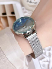 FERRO Silver Hasır Kordonlu Renk Atmaz 30 Metre Suya Dayanıklı Özel Tasarım Kadın KolSaati 21934 thumbnail 3