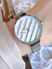 FERRO Silver Hasır Kordonlu Renk Atmaz 30 Metre Suya Dayanıklı Özel Tasarım Kadın KolSaati 1618 thumbnail 1