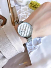 FERRO Silver Hasır Kordonlu Renk Atmaz 30 Metre Suya Dayanıklı Özel Tasarım Kadın KolSaati 1618 thumbnail 2