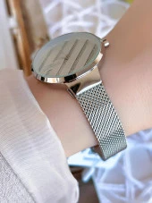 FERRO Silver Hasır Kordonlu Renk Atmaz 30 Metre Suya Dayanıklı Özel Tasarım Kadın KolSaati 1618 thumbnail 3