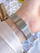 FERRO Silver Hasır Kordonlu Renk Atmaz 30 Metre Suya Dayanıklı Özel Tasarım Kadın KolSaati 1618 thumbnail 4