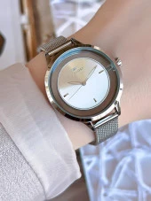 FERRO Silver Hasır Kordonlu Renk Atmaz 30 Metre Suya Dayanıklı Özel Tasarım Kadın KolSaati 21234 thumbnail 1