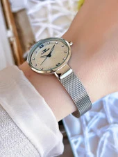 FERRO Silver Hasır Kordonlu Renk Atmaz 30 Metre Suya Dayanıklı Özel Tasarım Kadın KolSaati 1618AB thumbnail 3