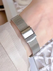 FERRO Silver Hasır Kordonlu Renk Atmaz 30 Metre Suya Dayanıklı Özel Tasarım Kadın KolSaati 1618AB thumbnail 4