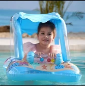 0-3 Yaş Şişme Oturaklı Kare Model Gölgelikli Bebe Flotörü Bebek Simidi Gölgelikli Deniz Havuz Simidi - 2