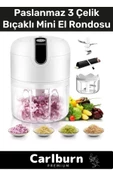 Premium Paslanmaz 3 Bıçaklı Kolay Hızlı Sebze Meyve Sarımsak Pratik Sarjlı Mini El Rondosu 250 ml - 1