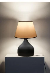 Milano Metal Gövdeli Abajur Krem Sıva Desen PVC Başlık Yatak Odası Salon Cafe Ayndınlatma - 1