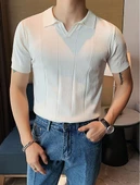 Çizgili Kısa Kollu Triko T-Shirt - 4