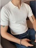 Çizgili Kısa Kollu Triko T-Shirt - 5