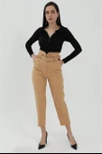 Kemerli Atlas Kumaş Pantolon - Açık Kahve thumbnail 1