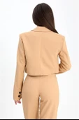 Çift Peto Cepli Kısa Crop Blazer Ceket - Camel - 6