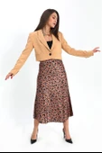 Çift Peto Cepli Kısa Crop Blazer Ceket - Camel - 2