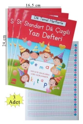 Güzel Yazı Defteri Orta Boy Dik Çizgili 16,5x24 cm 24 Yaprak 3 Adet Standart Dik Çizgili Yazı Defteri Dik Temel Harflerle 1. Sınıf - 1