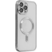 Zhltools iPhone 12 Pro Max 6.7inç Renkli Kenar Lazer Çerçeveli Magsafe Uyumlu Silikon Kılıf Gümüş thumbnail 1