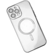 Zhltools iPhone 12 Pro Max 6.7inç Renkli Kenar Lazer Çerçeveli Magsafe Uyumlu Silikon Kılıf Gümüş thumbnail 2