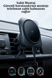 Qpen HW15W Izgara Klipsli 15W Kablosuz Şarjlı Magsafe Araç Tutucu thumbnail 6